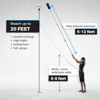 Feather Microfiber Plus Nylon Static Cobweb Duster | Reach Up To 20 Feet | Extendable 3 Tier Ceiling Fan Webster Duster Kit | Aluminum Extension Pole With Threaded Tip | U.S. Duster Co