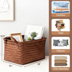 10pcs 15L Laundry Baskets Waterproof Storage Basket For Shelves Large Laundry Hamper With Leather Handle -Cube Organizer Woven Bins for Bathroom,Bedroom,Pantry,Clothes,Car Towels-Brown