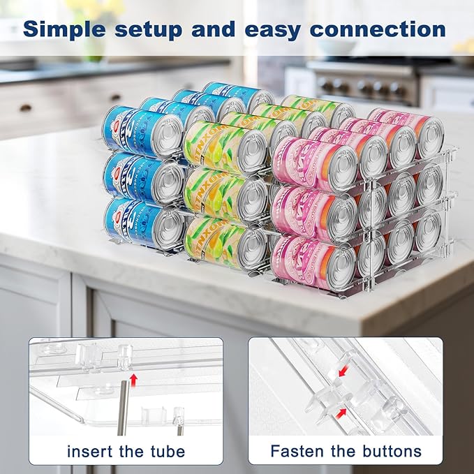 Dayacoco Can Organizer For Pantry,3 Sets 4 Tiers Pantry Organizers And Storage, Pantry Organizer for Fridge 36 Standard and Tall Cans Rack Automatic Rolling Stackable Canned Food Organizer, Clear