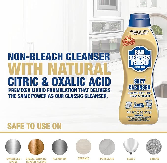 Bar Keepers Friend Soft Cleanser (26 oz) MORE Spray + Foam (25.4 oz) Multipurpose Cleaner Bundle, Stain & Rust Remover for Multi Surface Bathroom, Kitchen & Outdoor Cleaning