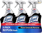 Lysol Power Limescale Remover Bathroom Cleaner Spray, Hard Water Stain Remover, Disinfecting Multipurpose Cleaner for Shower & Bathtub, Tough on Lime & Calcium, 0% Bleach, Atlantic Fresh Scent, 32oz