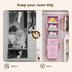 GRANNY SAYS Hanging Closet Organizer 6-Shelf, Separable to 2 Pack 3-Shelf Closet Storage Organizer with 4 Side Pockets, 3 Different Drawers, Portable Hanging Shelves for Baby Clothes, Sweater, Pink