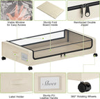 Tututry Under Bed Storage with Wheels, XXL 60L Under the Bed Storage Bins, Underbed Storage Containers with Lids & Label, Rolling Metal Drawer for Shoes, Clothes, Books, Toys (2-Pack Beige)