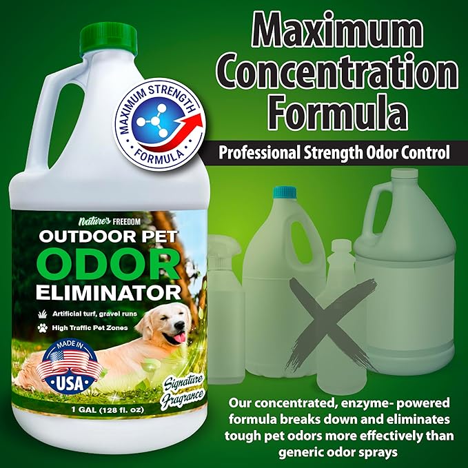 Nature's Freedom Outdoor Pet Odor Eliminator – Gallon Enzyme Cleaner with Pump Sprayer for Yard, Turf, Patios, Kennels, Concrete