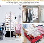 Hanging Jewelry Organizer with 50 Transparent Pockets, 360° Rotating Hanger & Secure Zipper Closure - Foldable Double Sided Jewelry Storage Bag for Earrings, Rings, Necklaces, Bracelets (White)