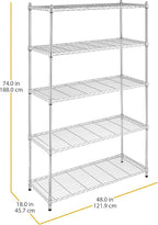 Whitmor 5 Tier Heavy Duty Shelving Unit, Metal Storage Shelves, 500 lbs Capacity per Shelf, Max 2500 lbs total, Easy Assembly Home Organizer for Pantry, Garage, Plant, 48"L x 18"W x 74"H