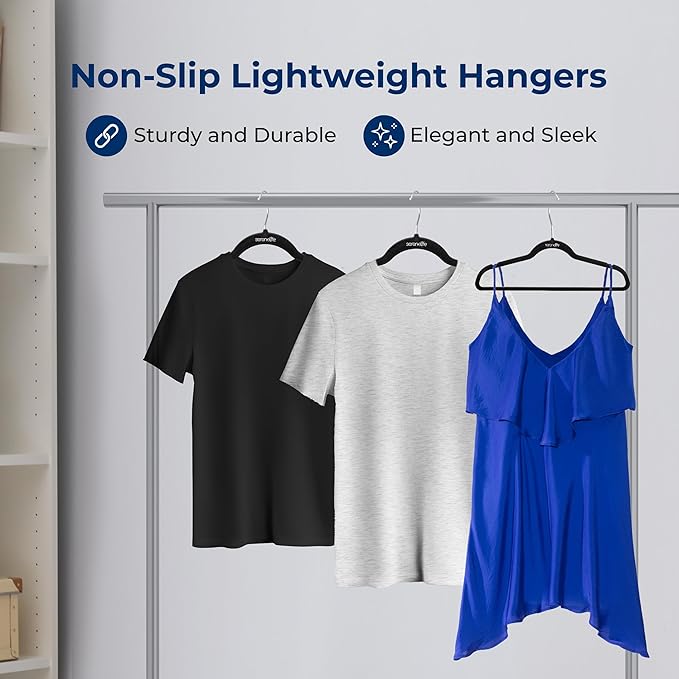 30 Pieces Velvet Hangers - Space Saving Heavy Duty Slim Suit Clothes Hanger Set with 360 Degree Swivel Metal Hook, Can Hold Up to 10 Lbs. for Coats, Jackets, Pants & Dress (Black)