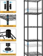 HOMEFORT Storage Shelves, 5-Wire Shelving, Metal Shelving Unit Adjustable Storage Shelves Rack for Kitchen, Pantry, Bathroom, Black, 11.6" W x 11.6" D x 46" H