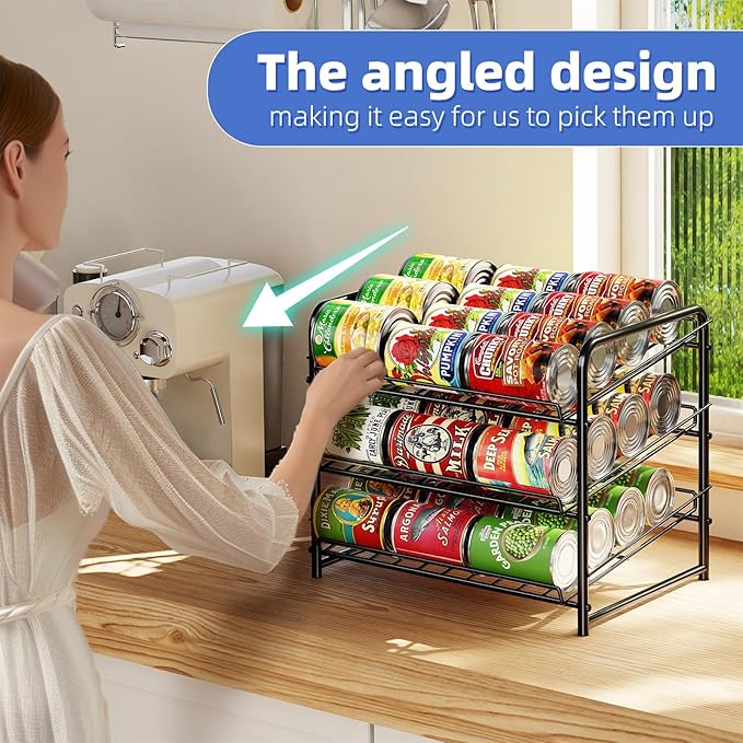 Simple Trending Can Rack Organizer, Stackable Can Storage Dispenser Holds up to 36 Cans for Kitchen Cabinet or Pantry, Black