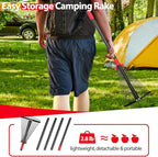 Rake for Leaves, Adjustable Garden Leaf Rakes for Lawns Heavy Duty, Metal Rake with 18 Clog-Free Tines, 9”-17” Collapsible Head, 6 ft Long Handle, Yard Tools for Gardening Camping Fast Cleanup