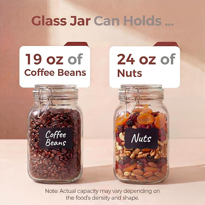 HomArtist Square Glass Jars with Airtight Lid Set of 3, 50 floz Wide Mouth Mason Jars with Clamp Lids,Glass Sealed Jars with Air Tight Lids, Best for Kitchen & Pantry Food Storage