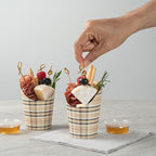 Restaurantware Bio Tek 12 Ounce French Fry Containers 100 Disposable Charcuterie Cups - Incline Design Round Plaid Paper French Fry Cups Stackable For Waffles Chips or Popcorn