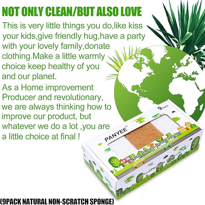 Natural Sponges Kitchen 9Pack,Eco Friendly Non-Scratch Scrub Sponge,Biodegradable Sisal Scrubber with Compostable Dish Sponges for Kitchen Cleaning…