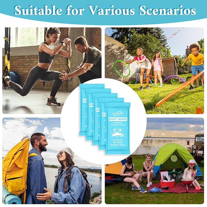 500 Pcs Ultra Thick Soft Large Body Wipes Individually Wrapped(7.87" x 9.45"),Shower Wipes for Adults Bathing No Rinse,Personal Cleansing Wipes for Travel Gym,Bulk Deodorant for Homeless(Blue)