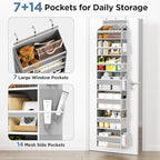 Mefirt Over The Door Organizer, 7 Tier Door Hanging Organizers with 7 Large Pockets 12 Side Pockets, Behind Door Storage Hanging Shelves for Closet Bathroom Bedroom Nursery