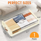 SpaceHacks Under Bed Storage with Wheels 1Pack Underbed Storage with Clear Window&Label Under Bed Drawers Large Capacity Rolling Under Bed Storage for Clothes,Shoes, Blankets (Beige)