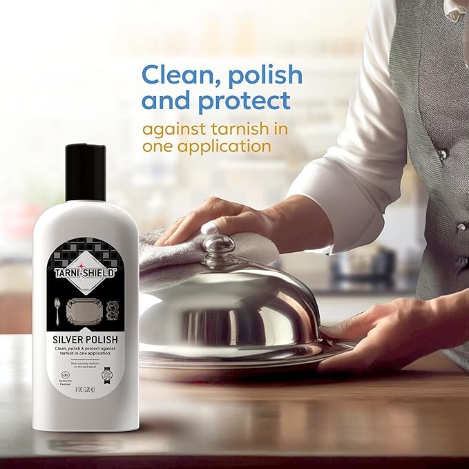 Tarni-Sheild Silver Polish - Clean, Polish, and Protect Against Tarnish - 8 Ounces – Safely Cleans Silver, Copper, Brass, and Other Metals in Just One Application - 6 Pack