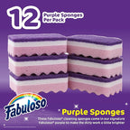Fabuloso Scratch-Free Kitchen Dish Sponges, Purple Cellulose Scrubber Sponge with Scouring Pad for Dishes, Pots, Pans, Counters and Sinks, Tough on Messes, 4.25 x 2.75 x 1.25 in, 12 Count