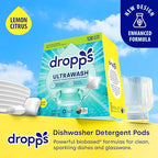 Dropps UltraWash Dishwasher Detergent Pods, Lemon Citrus (120 Ct) - Cuts Grease & Stuck-On Food | Sparkling Dishes & Glasses | Residue-Free | Clean Ingredients | No Pre-Rinse | Plastic Free Packaging