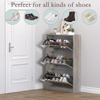 BORNOON Shoe Cabinet with 3-Flip Mirror Drawers, Freestanding Shoe Rack Organizer with Hidden Handle, Slim Narrow Shoe Storage Cabinet for Entryway, Entrance, Hallway, Bedroom