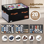 Supowin Shoe Organizer for Closet, Foldable Shoe Storage Bins with Lid & Adjustable Dividers, Fabric Shoe Box Storage Containers with Four Reinforced Handles, Fits 20 Pairs, 1 Pack, Black