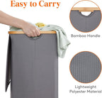 Lifewit 100L Laundry Basket with Lid, Clothes Hampers for Laundry with Bamboo Handles and 1 Removable Bag, Large Foldable Laundry Hamper for Bedroom, Bathroom, Dorm, Laundry Room, Gray