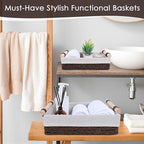 Wicker Storage Basket with Wooden Handle – Paper Rope Decorative Toilet Paper Baskets & Bathroom Organizer for Toilet Tank Top, Shelves, Bedroom, Countertop,Home,Office Storage Bins, 2 Pack,Brown