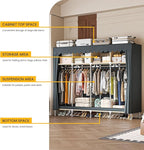 Large Portable Armoire Wardrobe Closet with 4 Hanging Rods and Lockers,Metal Storage Wardrobe Clothes Rack with Dust Cover for Clothes,16.7 in Wide,Bedroom,Gray (Grey, 77.5 in)