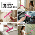 GÜTEWERK Silicone Shower Squeegee for Glass Doors & Mirrors with Stainless Steel Core, Streak-Free & No-Squeak Window Cleaning, 3-in-1 No-Drill Mount (Hook/Suction/Adhesive),Pink, 15 Inches