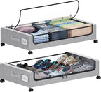 Tututry Under Bed Storage with Wheels, XXL 60L Under the Bed Storage Bins, Underbed Storage Containers with Lids & Label, Rolling Metal Drawer for Shoes, Clothes, Books, Toys (2-Pack Gray)