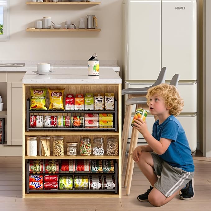 2-Tier Stackable Can Rack Organizer for Pantry Shelf, Long-Size Adjustable Can Holder for Kitchen Organization,Heavy Duty Can Dispenser for Canned Food Soup Goods up to 50 in Cabinet storage, Black