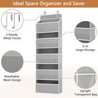 1 Pack 5-Tier Over the Door Organizer, Heavy-Duty Large Deep Pocket Hanging With 5 Large Front & 6 Side Pockets With for Pantry, Kitchen, Bathroom, Dorm, Grey