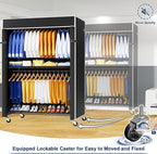 ULIFHOME P8C Pro Heavy Duty Clothes Rack（With Extended Width Design） Rolling Clothing Racks for Hanging Clothes with Lockable Wheels，42" W x 15.8" D x 80.5" H，Load 700LBS，Black Rack with Black Cover