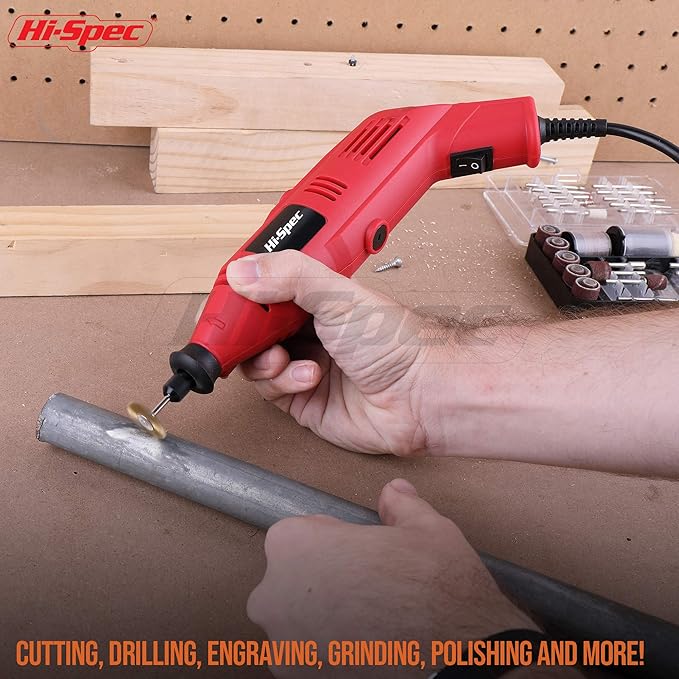 Hi-Spec 121pc 130W Corded Power Rotary Multi Tool Kit with Dremel Compatible Bit Accessories to Drill, Cut, Trim, Grind & Sand for DIY Repairs, Hobbies & Craft Projects