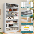 Heavy-Duty Steel Storage with 6 Adjustable Shelves , Metal Shelving Unit for Pantry, Office,Coffee Station– Easy Assembly, Multi-level Organizational Space(White, 7 Tier-55"H x 27.6"W x 11.8"D)