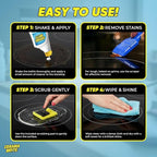 Cerama Bryte Glass Cooktop and Stove Top Cleaner Combo Kit - Includes Cleaning Tool, Razor, Scraper and 1 Pad to Remove Tough Stains - Use on Gas, Electric, Ceramic Surfaces, 18 Ounces, 4 Piece