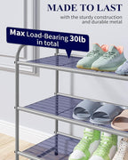 Kitsure Shoe Rack - Stainless Steel Shoe Organizer, Sturdy Shoe Rack for Closet and Front Door Entrance, Free Standing Shoe Shelf, Closet Organizers and Storage, 25.6" Wide - 3 Tier, Grey