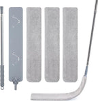 Skinny Duster with Extension Pole for Under Furniture, Under Appliance Cleaning Tool with 3 Microfiber Dusting Cloths, Retractable Flat Duster for Under Refrigerator, Tight Spaces, Gap
