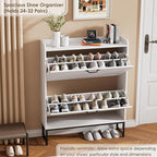 Nicetree Shoe Cabinet with 2 Flip Drawers, Freestanding Shoe Organizer, Shoe Cabinet with Metal Legs, Narrow Shoe Rack Cabinet for Entryway, Foyer, Hallway, White