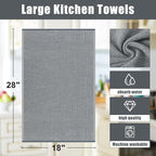 Homaxy Premium Kitchen Towels(18”x 28”, 8 Pack), Large Cotton Kitchen Hand Towels, Flat and Terry Dish Towels, 380 GSM Highly Absorbent Tea Towel Set with Hanging Loop, Grey