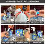 Genie Sheets Glass & Mirror Cleaner | 1 Bottle with Foaming Sprayer + Concentrate Makes 6 24oz Refills | Professional-Strength | Just Add Water | Sustainable EcoFriendly Plant-Based