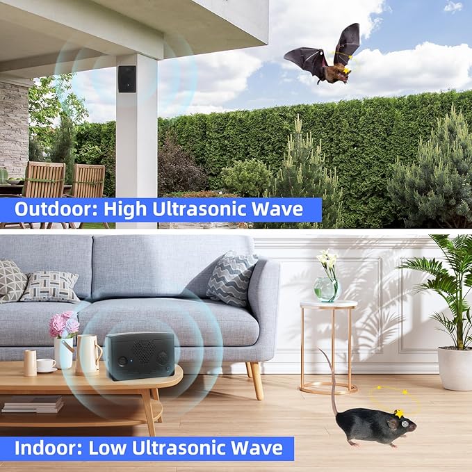 Bat Deterrent Devices,Bat Repellent for Attic,Rechargeable Bird Repellent,Porch & House | Bats Removal Do It Yourself for Indoor & Outdoor | Friendly to Human & Pet (2, Black)