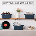 OIAHOMY Cotton Rope Woven Baskets for Storage, Nursery Rectangle Storage Basket with Handles for Shelves, Pack of 3, Blue