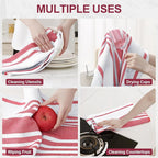 Homaxy Premium Kitchen Towels 18”x 28”, Large Cotton 380 GSM Kitchen Hand Towels, Stripe and Terry Dish Towel, Highly Absorbent Tea Towel Set with Hanging Loop, 8 Pack, Red