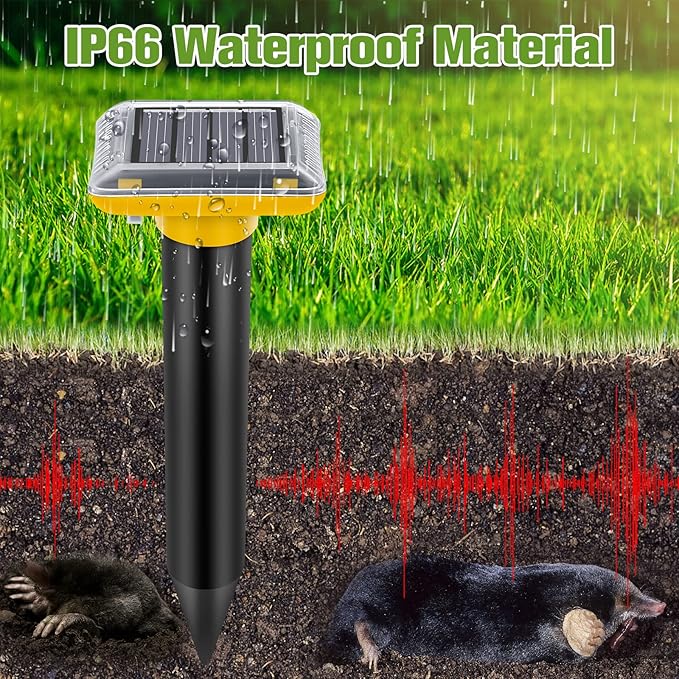 Solar Mole Repellent, Ultrasonic Gopher Repeller Outdoor, 6 Packs Solar Powered Waterproof Snake Repellent Deterrent Gopher Vole Snake Pest and Other Animals from Lawn Garden Yard Home (6PCS)