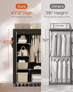 CASAMAYA Portable Closet, 48 Inch Large Capacity Wardrobe Closet, Clothes Storage Organizer with Shelves and Hanging Rod, Easy to Assembly, Black PCT221B01