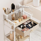 3 Tier Bathroom Shelf with Drawer, 12.8in Large Floor Makeup Organizers Cosmetics Display Cases Holder for Hair Tool, Skincare, Kitchen, Bathroom, Laundry Room Organization