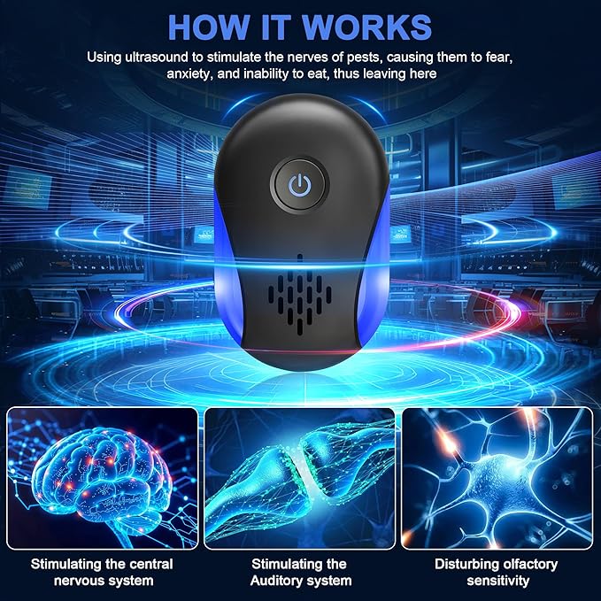 (2025 Upgraded) Ultrasonic Insect & Pest Indoor Repeller, Plug-in Control Electronic Repellent for Rodent, Mice, Rats, Roaches, Bugs, Ants, Spiders, Mosquitoes, Home, 2 Mode Switching (6 Pack)