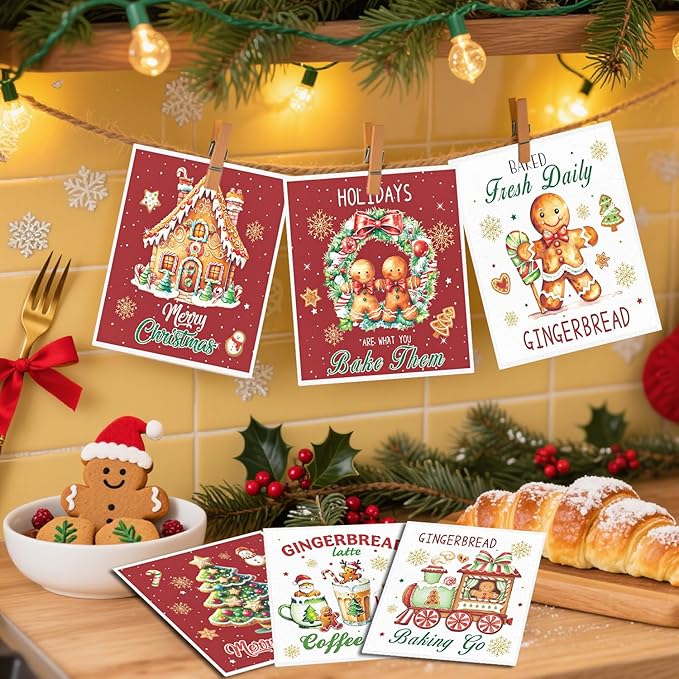 Christmas Swedish Dishcloths for Kitchen - 6PCS Gingerbread Christmas Swedish Cloths for Washing Dishes, Gingerbread Candy Reusable Dish Towels Gifts, Xmas Washable Cleaning Sponge for Home