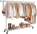 SONGMICS Cabideiro com Rodas, Suporte Resistente para Roupas, Arara Portátil com Barra Extensível, Capacidade de Carga 150 kg, Prata BRHSR175E01